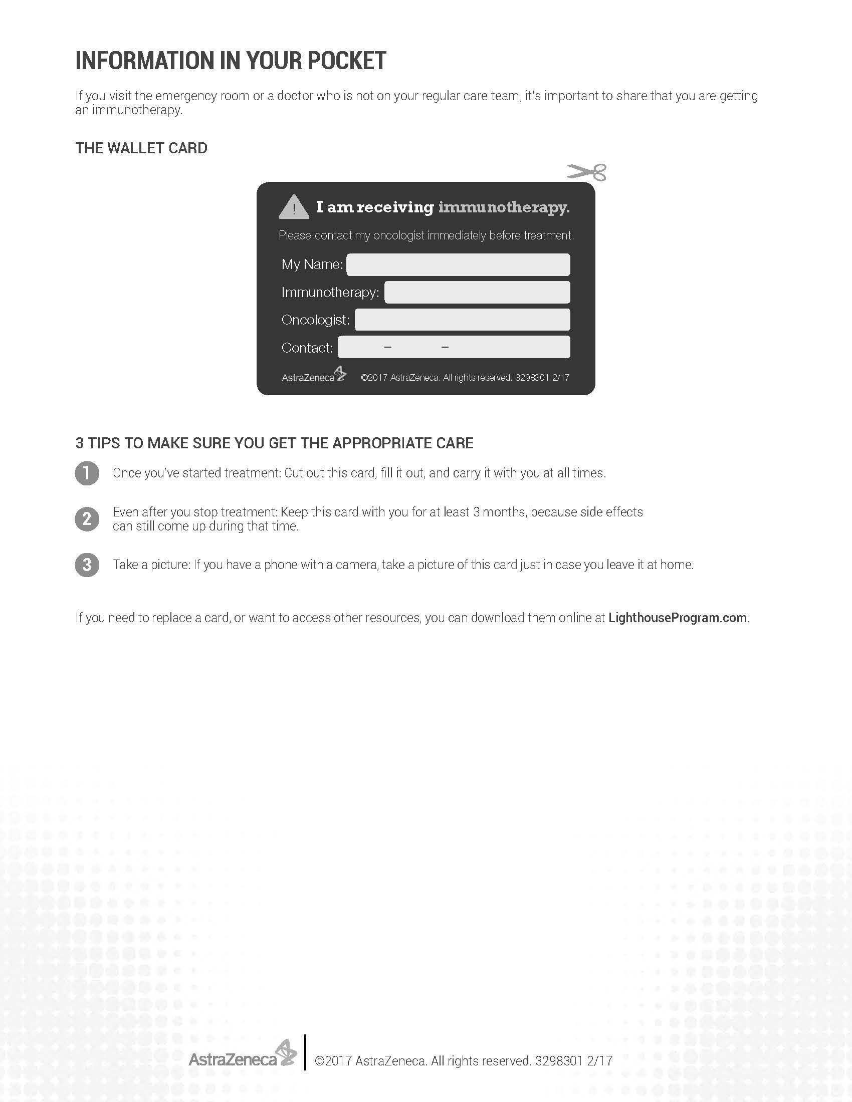 IMMUNOTHERAPY WALLET CARD